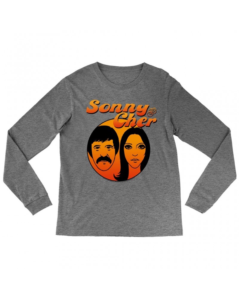 Sonny & Cher Heather Long Sleeve Shirt | Comedy Hour Illustration And Logo Ombre Shirt $8.95 Shirts