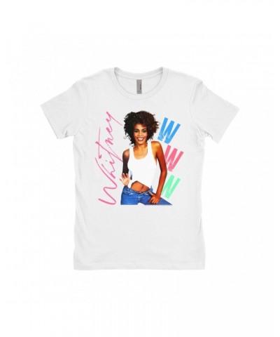 Whitney Houston Ladies' Boyfriend T-Shirt | Whitney Pastel W Design Shirt $16.75 Shirts