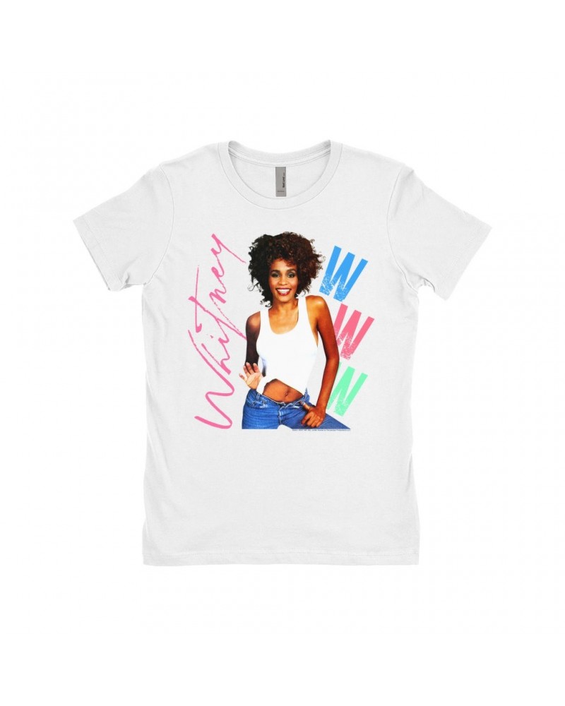 Whitney Houston Ladies' Boyfriend T-Shirt | Whitney Pastel W Design Shirt $16.75 Shirts