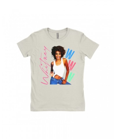 Whitney Houston Ladies' Boyfriend T-Shirt | Whitney Pastel W Design Shirt $16.75 Shirts