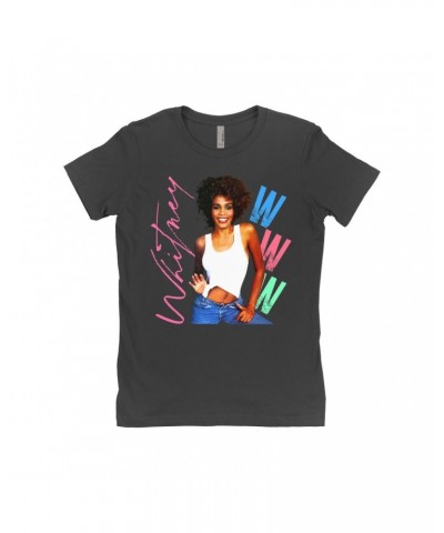 Whitney Houston Ladies' Boyfriend T-Shirt | Whitney Pastel W Design Shirt $16.75 Shirts