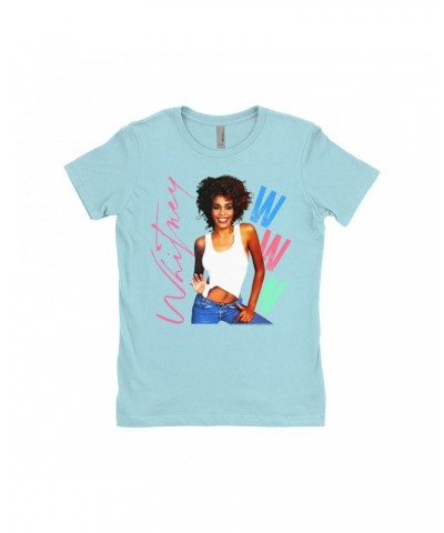 Whitney Houston Ladies' Boyfriend T-Shirt | Whitney Pastel W Design Shirt $16.75 Shirts