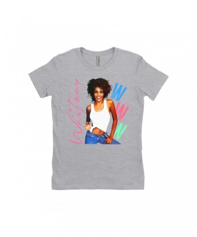 Whitney Houston Ladies' Boyfriend T-Shirt | Whitney Pastel W Design Shirt $16.75 Shirts