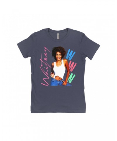 Whitney Houston Ladies' Boyfriend T-Shirt | Whitney Pastel W Design Shirt $16.75 Shirts