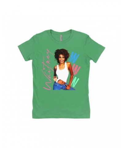 Whitney Houston Ladies' Boyfriend T-Shirt | Whitney Pastel W Design Shirt $16.75 Shirts