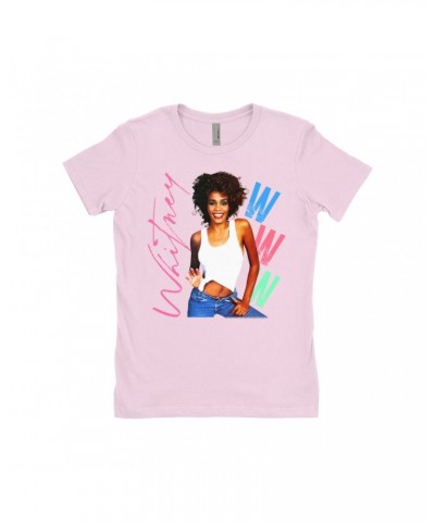 Whitney Houston Ladies' Boyfriend T-Shirt | Whitney Pastel W Design Shirt $16.75 Shirts