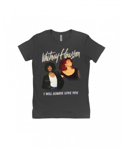 Whitney Houston Ladies' Boyfriend T-Shirt | I Will Always Love You Yellow Photo Collage Image Shirt $11.43 Shirts