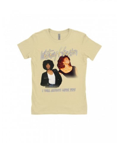 Whitney Houston Ladies' Boyfriend T-Shirt | I Will Always Love You Yellow Photo Collage Image Shirt $11.43 Shirts