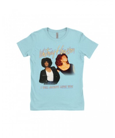 Whitney Houston Ladies' Boyfriend T-Shirt | I Will Always Love You Yellow Photo Collage Image Shirt $11.43 Shirts