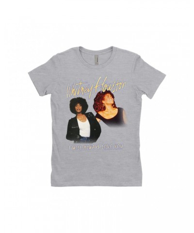 Whitney Houston Ladies' Boyfriend T-Shirt | I Will Always Love You Yellow Photo Collage Image Shirt $11.43 Shirts