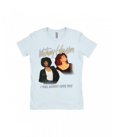 Whitney Houston Ladies' Boyfriend T-Shirt | I Will Always Love You Yellow Photo Collage Image Shirt $11.43 Shirts