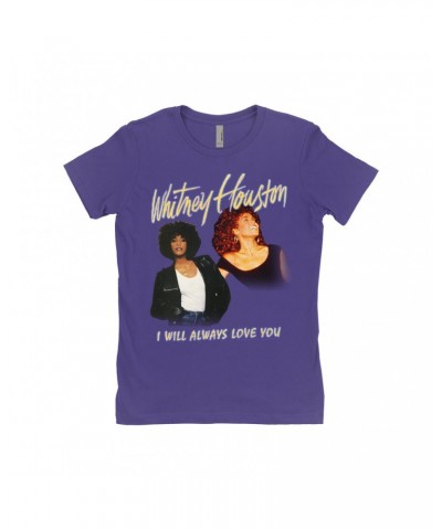 Whitney Houston Ladies' Boyfriend T-Shirt | I Will Always Love You Yellow Photo Collage Image Shirt $11.43 Shirts