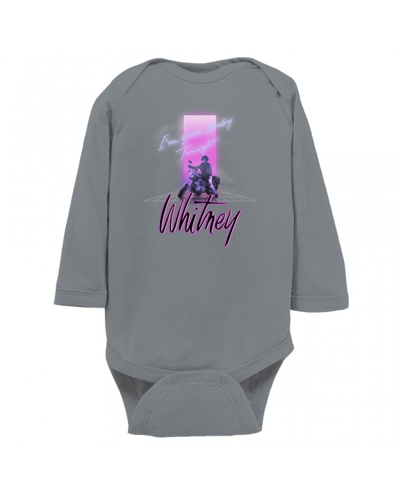 Whitney Houston Long Sleeve Bodysuit | Neon Light I'm Your Baby Tonight Image Bodysuit $6.96 Shirts