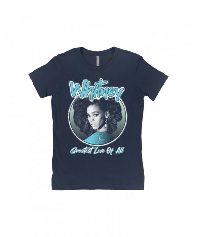 Whitney Houston Ladies' Boyfriend T-Shirt | Turquoise Greatest Love Of All Album Design Shirt $8.39 Shirts