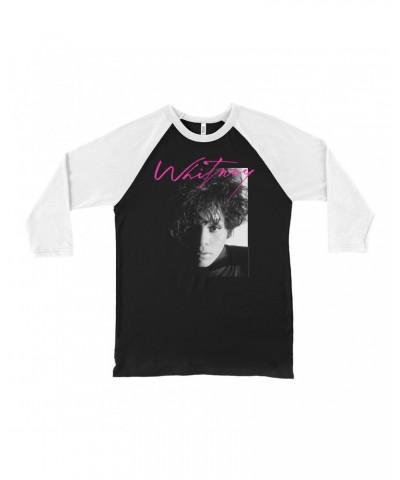 Whitney Houston 3/4 Sleeve Baseball Tee | Dramatic Lighting Photo And Pink Signature Image Shirt $7.58 Shirts