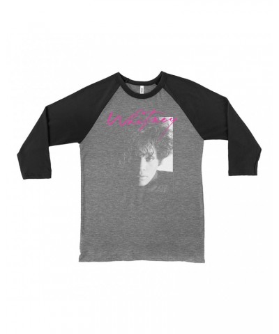 Whitney Houston 3/4 Sleeve Baseball Tee | Dramatic Lighting Photo And Pink Signature Image Shirt $7.58 Shirts