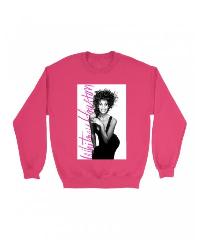 Whitney Houston Bright Colored Sweatshirt | Album Photo With Hot Pink Signature Image Sweatshirt $5.60 Sweatshirts