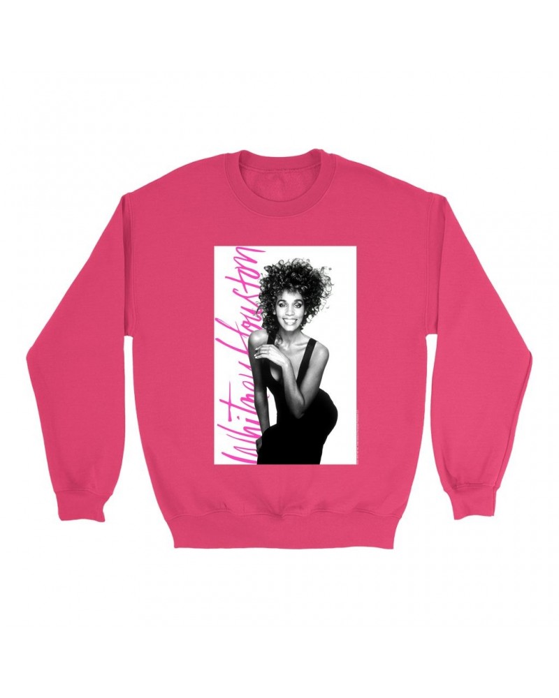 Whitney Houston Bright Colored Sweatshirt | Album Photo With Hot Pink Signature Image Sweatshirt $5.60 Sweatshirts